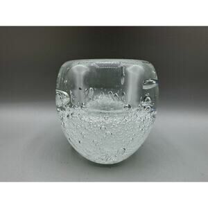 Murano Style Candle Holder Votive Art Glass Control Bubble Vintage Paperweight